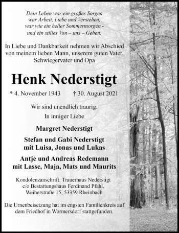 Anzeige von Henk Nederstigt von  Schaufenster/Blickpunkt 
