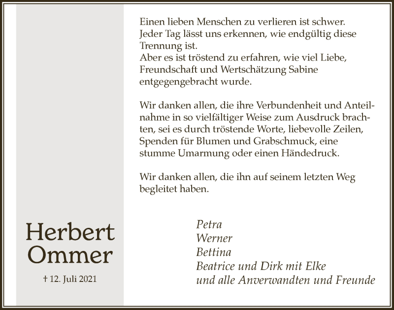  Traueranzeige für Herbert Ommer vom 03.09.2021 aus  Bergisches Handelsblatt 