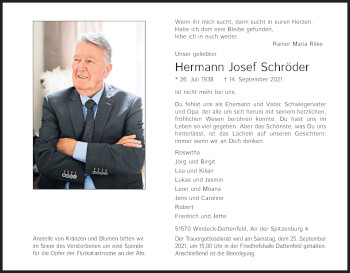 Anzeige von Hermann Josef Schröder von Kölner Stadt-Anzeiger / Kölnische Rundschau / Express