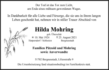 Anzeige von Hilda Mohring von  Anzeigen Echo 