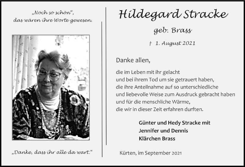  Traueranzeige für Hildegard Stracke vom 17.09.2021 aus  Bergisches Handelsblatt 