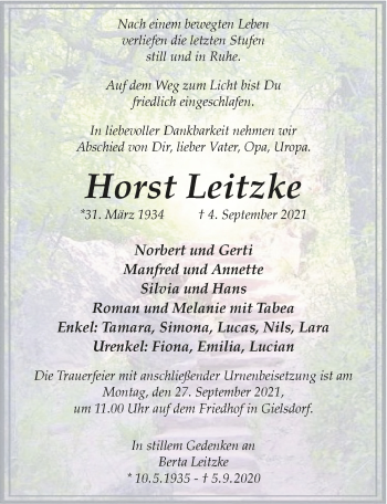 Anzeige von Horst Leitzke von  Schaufenster/Blickpunkt 
