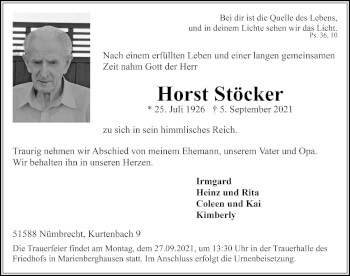 Anzeige von Horst Stöcker von  Lokalanzeiger 