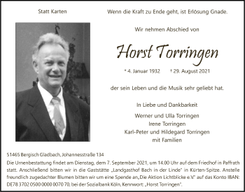 Anzeige von Horst Torringen von  Bergisches Handelsblatt 