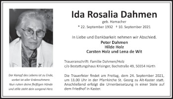 Anzeige von Ida Rosalia Dahmen von  Werbepost 