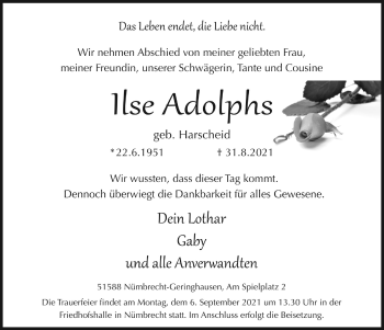 Anzeige von Ilse Adolphs von  Lokalanzeiger 