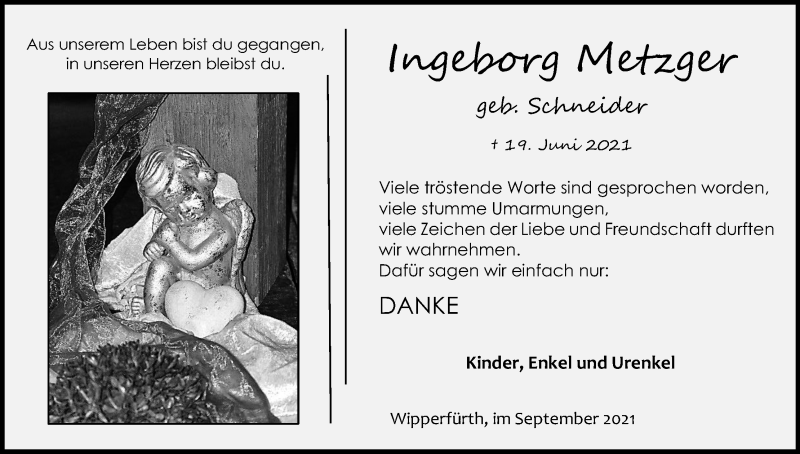  Traueranzeige für Ingeborg Metzger vom 15.09.2021 aus Kölner Stadt-Anzeiger / Kölnische Rundschau / Express