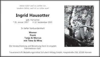 Anzeige von Ingrid Hausotter von  Werbepost 