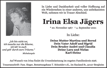 Anzeige von Irina Elsa Jägers von  Werbepost 
