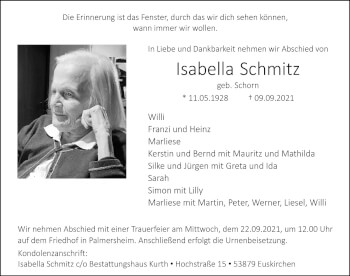 Anzeige von Isabella Schmitz von  Blickpunkt Euskirchen 