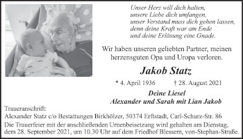 Anzeige von Jakob Statz von  Werbepost 