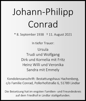 Anzeige von Johann-Philipp Conrad von Kölner Stadt-Anzeiger / Kölnische Rundschau / Express