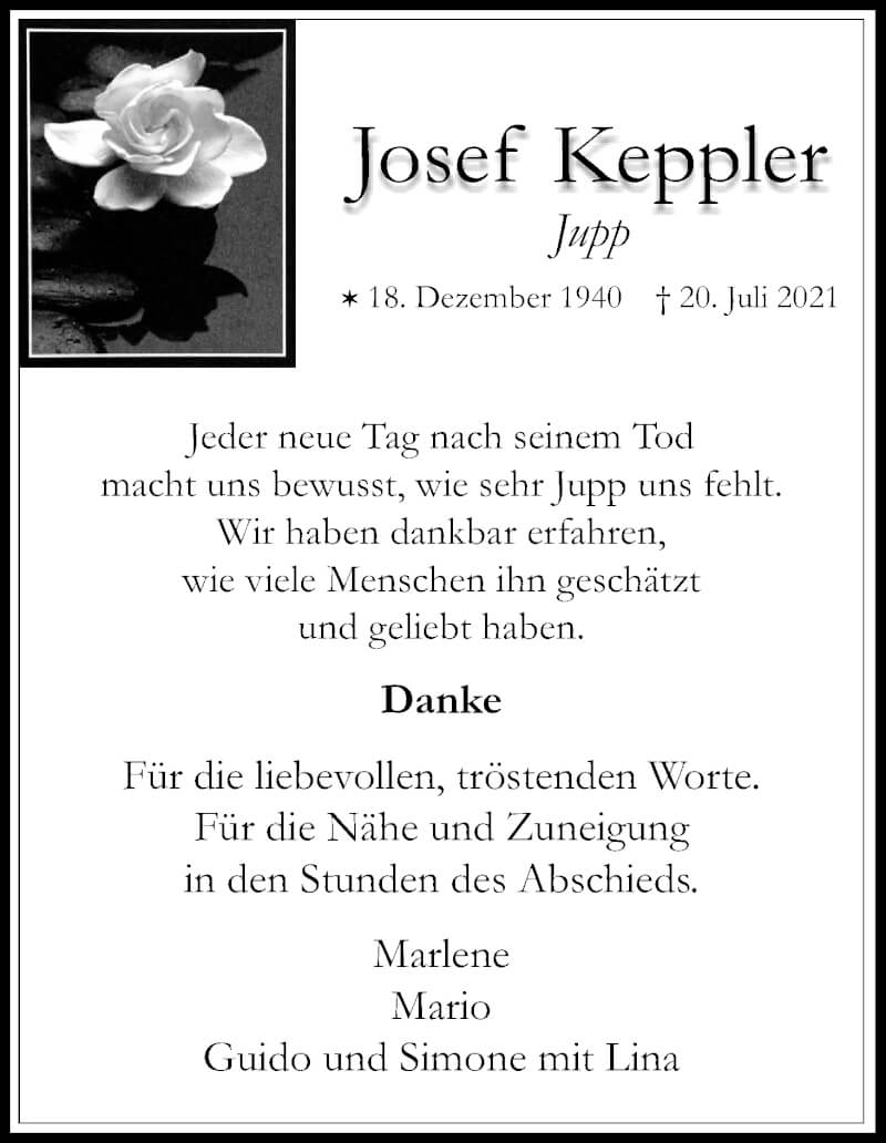 Traueranzeige für Josef Keppler vom 18.09.2021 aus Kölner Stadt-Anzeiger / Kölnische Rundschau / Express