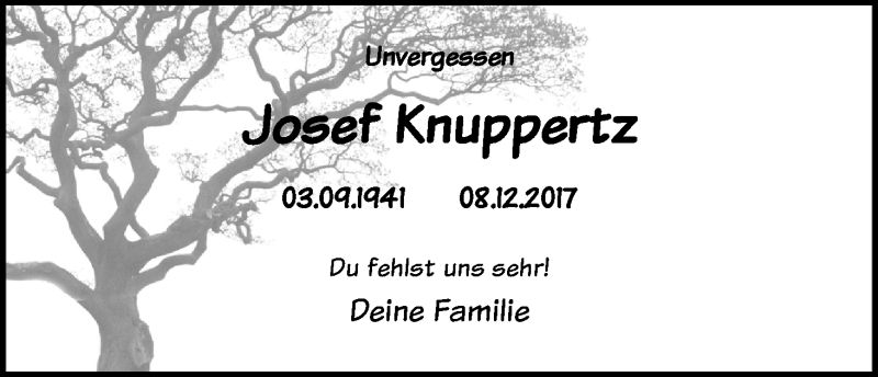  Traueranzeige für Josef Knuppertz vom 03.09.2021 aus Kölner Stadt-Anzeiger / Kölnische Rundschau / Express