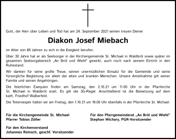 Anzeige von Josef Miebach von Kölner Stadt-Anzeiger / Kölnische Rundschau / Express