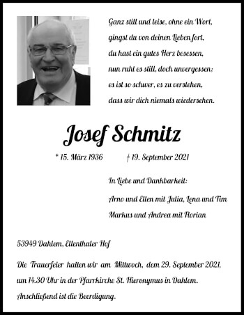 Anzeige von Josef Schmitz von Kölner Stadt-Anzeiger / Kölnische Rundschau / Express