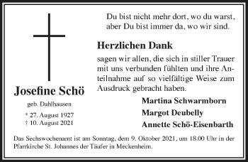 Anzeige von Josefine Schö von  Schaufenster/Blickpunkt 
