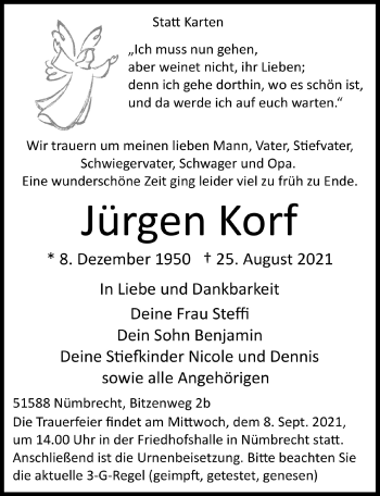 Anzeige von Jürgen Korf von  Lokalanzeiger 