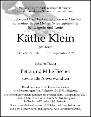 Anzeige von Käthe Klein von Kölner Stadt-Anzeiger / Kölnische Rundschau / Express
