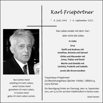 Anzeige von Karl Friepörtner von Kölner Stadt-Anzeiger / Kölnische Rundschau / Express