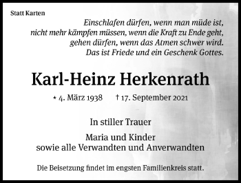 Anzeige von Karl-Heinz Herkenrath von  Bergisches Handelsblatt 