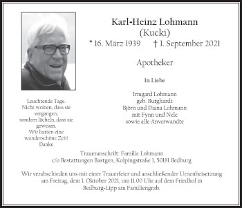 Anzeige von Karl-Heinz Lohmann von  Werbepost 