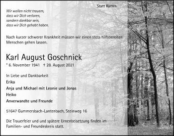 Anzeige von Karl August Goschnick von  Anzeigen Echo 