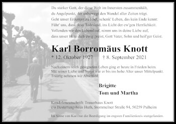 Anzeige von Karl Borromäus Knott von Kölner Stadt-Anzeiger / Kölnische Rundschau / Express