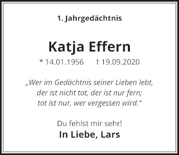 Anzeige von Katja Effern von  Wochenende 