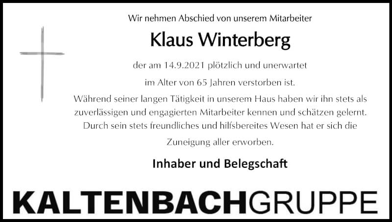  Traueranzeige für Klaus Winterberg vom 25.09.2021 aus Kölner Stadt-Anzeiger / Kölnische Rundschau / Express