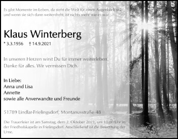 Anzeige von Klaus Winterberg von Kölner Stadt-Anzeiger / Kölnische Rundschau / Express