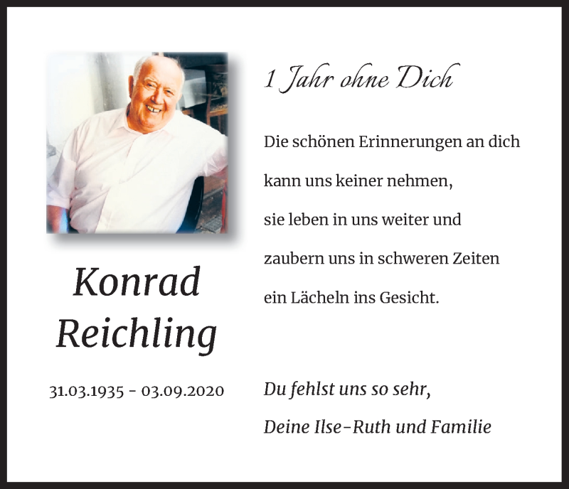  Traueranzeige für Konrad Reichling vom 04.09.2021 aus Kölner Stadt-Anzeiger / Kölnische Rundschau / Express