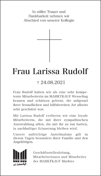 Anzeige von Larissa Rudolf von  Schlossbote/Werbekurier 
