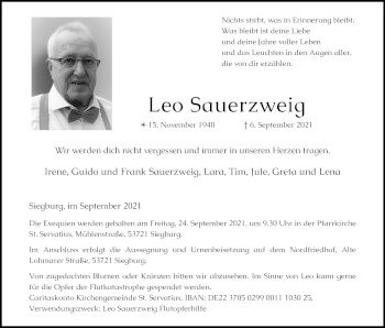 Anzeige von Leo Sauerzweig von Kölner Stadt-Anzeiger / Kölnische Rundschau / Express