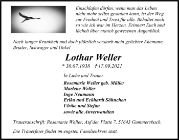 Anzeige von Lothar Weller von  Anzeigen Echo 