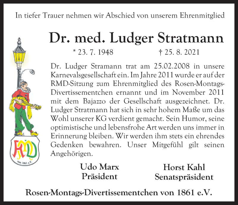  Traueranzeige für Ludger Stratmann vom 04.09.2021 aus Kölner Stadt-Anzeiger / Kölnische Rundschau / Express