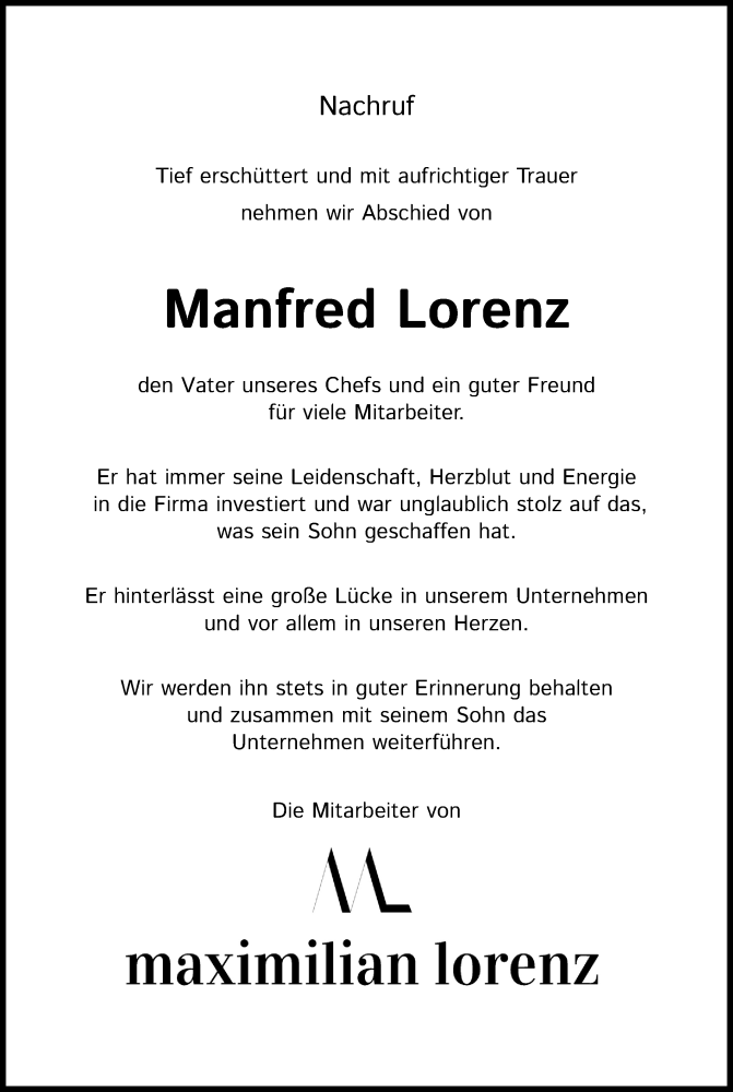  Traueranzeige für Manfred Lorenz vom 11.09.2021 aus Kölner Stadt-Anzeiger / Kölnische Rundschau / Express