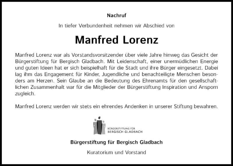  Traueranzeige für Manfred Lorenz vom 18.09.2021 aus Kölner Stadt-Anzeiger / Kölnische Rundschau / Express