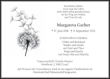 Anzeige von Margareta Gather von  Werbepost 