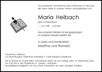 Anzeige von Maria Heibach von Kölner Stadt-Anzeiger / Kölnische Rundschau / Express