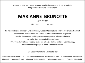 Anzeige von Marianne Brunote von Kölner Stadt-Anzeiger / Kölnische Rundschau / Express