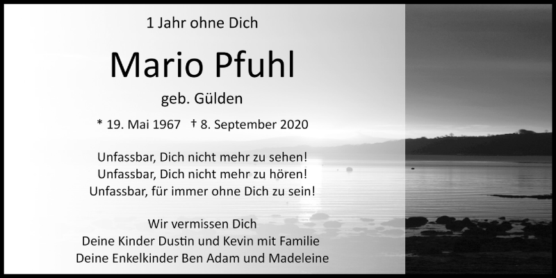  Traueranzeige für Mario Pfuhl vom 10.09.2021 aus  Lokalanzeiger 