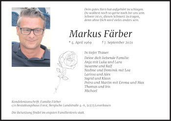 Anzeige von Markus Färber von Kölner Stadt-Anzeiger / Kölnische Rundschau / Express