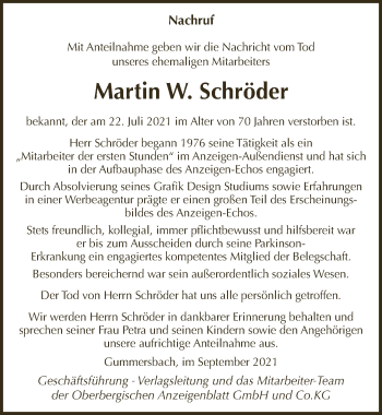 Anzeige von Martin W. Schröder von  Anzeigen Echo 