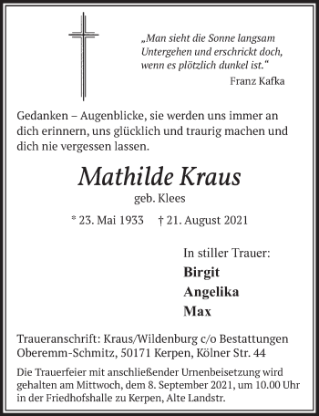 Anzeige von Mathilde Kraus von  Werbepost 