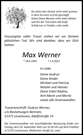 Anzeige von Max Werner von Kölner Stadt-Anzeiger / Kölnische Rundschau / Express