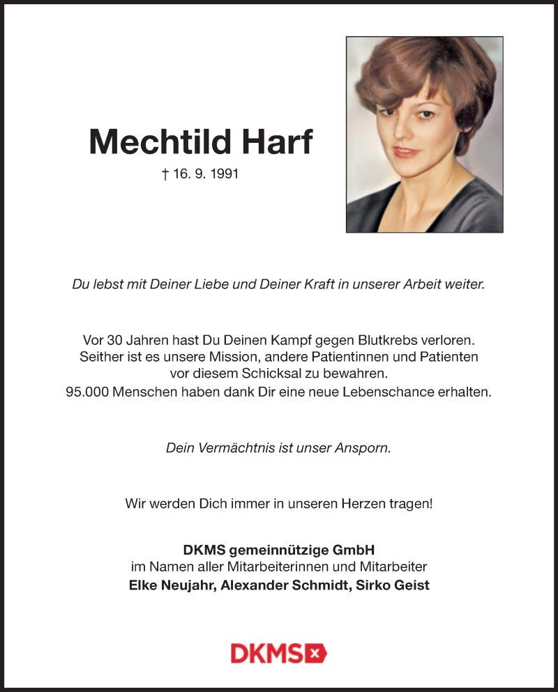  Traueranzeige für Mechtild Harf vom 16.09.2021 aus Kölner Stadt-Anzeiger / Kölnische Rundschau / Express