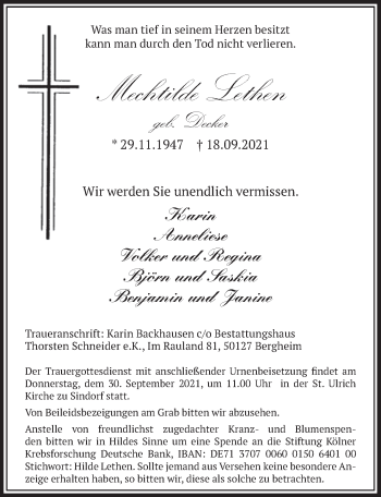 Anzeige von Mechtilde Lethen von  Werbepost 