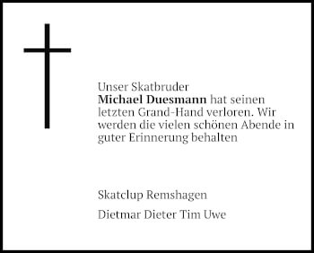 Anzeige von Michael Duesmann von Kölner Stadt-Anzeiger / Kölnische Rundschau / Express