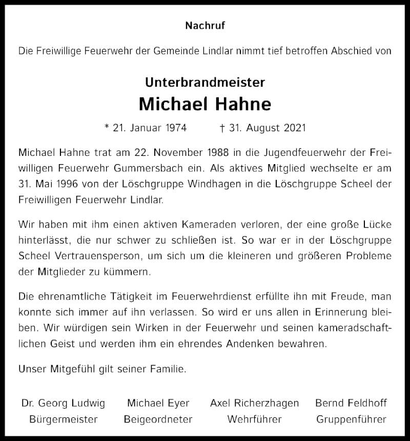  Traueranzeige für Michael Hahne vom 18.07.2023 aus Kölner Stadt-Anzeiger / Kölnische Rundschau / Express